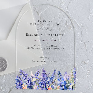 SURPRISE PARTY 60th July Birth Month Flower Acrylic Invitations