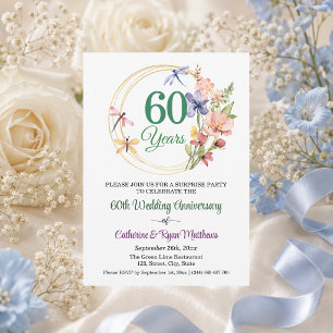 Surprise Party 60th Wedding Anniversary Floral Invitation