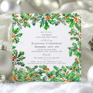 SURPRISE PARTY 65th Birthday December Birth Flower Invitation