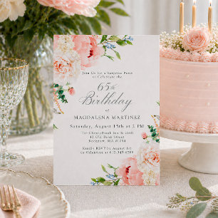 SURPRISE PARTY 65th Birthday Feminine Pink Floral Invitation