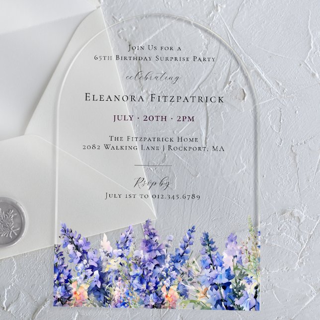 SURPRISE PARTY 65th July Birth Month Flower Acrylic Invitations (Creator Uploaded)