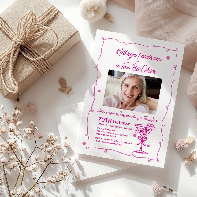 SURPRISE PARTY 70th Birthday Photo Martini Invitation (Creator Uploaded)