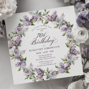 SURPRISE PARTY 70th Birthday Purple Lilac Floral Invitation
