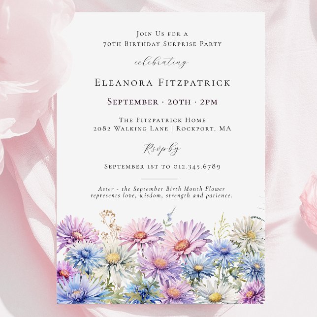 SURPRISE PARTY 70th September Birth Month Flower Invitation (Creator Uploaded)