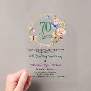 Surprise Party 70th Wedding Anniversary Floral Acrylic Invitations
