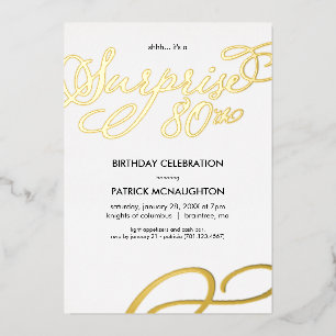 Surprise Party 80th Birthday Gold Foil Invitation