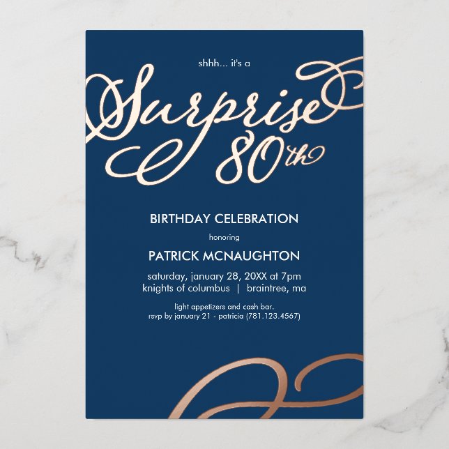 Surprise Party 80th Birthday Gold Foil Invitation (Front)