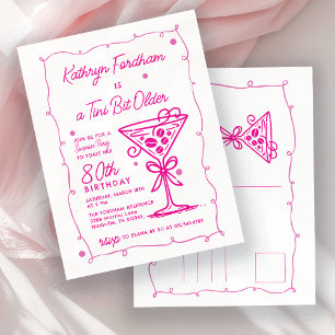 SURPRISE PARTY 80th Birthday Pink Doodle Martini Invitation Postcard