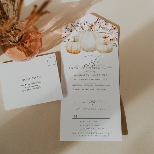 SURPRISE PARTY 80th Birthday Pumpkin Fall Leaves All In One Invitation (Creator Uploaded)