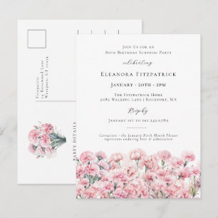 SURPRISE PARTY 80th Carnation January Birth Flower Invitation Postcard