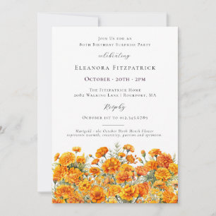 SURPRISE PARTY 80th Marigold October Birth Flower Invitation