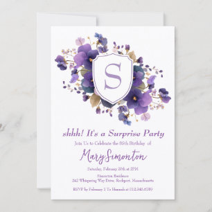 SURPRISE PARTY 85th Birthday Party Monogram Crest Invitation