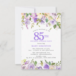 SURPRISE PARTY 85th Birthday Pretty Purple Floral Invitation