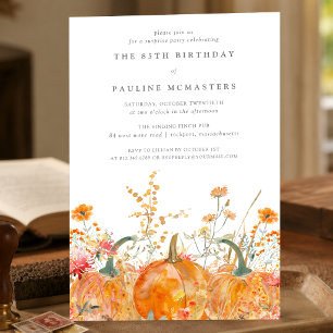 SURPRISE PARTY 85th Birthday Pumpkin Wildflower Invitation