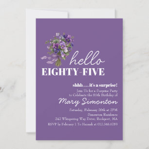 SURPRISE PARTY 85th Birthday Purple Floral Bouquet Invitation