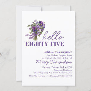 SURPRISE PARTY 85th Birthday Purple Floral Bouquet Invitation