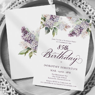  SURPRISE PARTY 85th Birthday Purple Lilac Floral Invitation