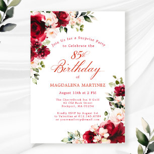 SURPRISE PARTY 85th Birthday Red Pink Floral Invitation
