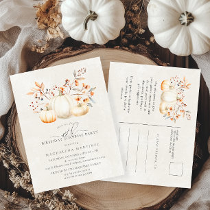SURPRISE PARTY 85th White Pumpkin Fall Leaves Invitation Postcard