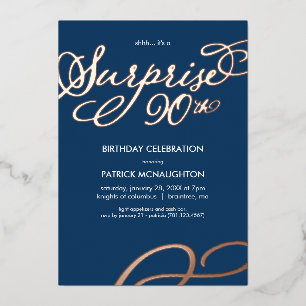 Surprise Party 90th Birthday Gold Foil Invitation