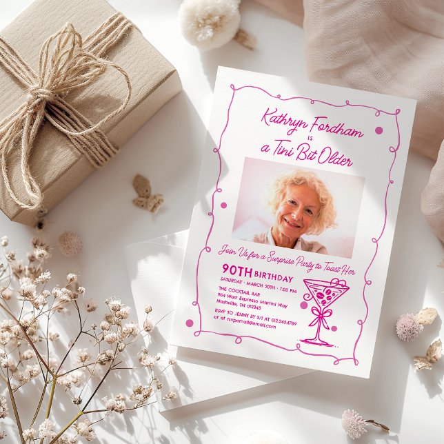 SURPRISE PARTY 90th Birthday Photo Martini Invitation (Creator Uploaded)