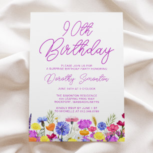 SURPRISE PARTY 90TH Birthday Purple Wildflower Invitation