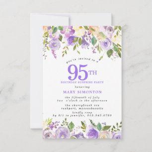 SURPRISE PARTY 95th Birthday Pretty Purple Floral Invitation