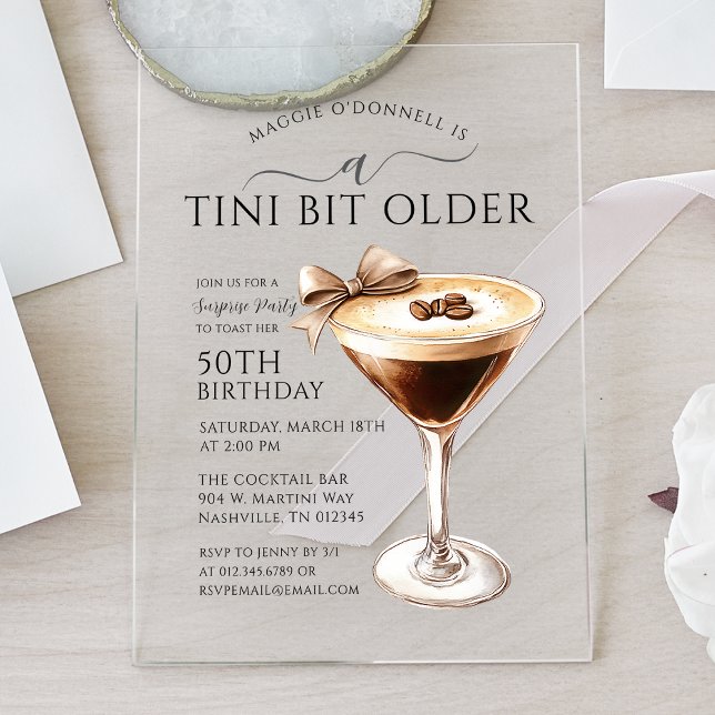 SURPRISE PARTY A Tini Bit Older Martini 50th Acrylic Invitations (Creator Uploaded)