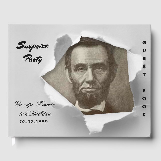 Surprise Party Abraham Lincoln add your text photo Guest Book (Front)