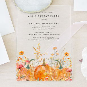 SURPRISE PARTY ACRYLIC 35TH Pumpkin Wildflower Acrylic Invitations