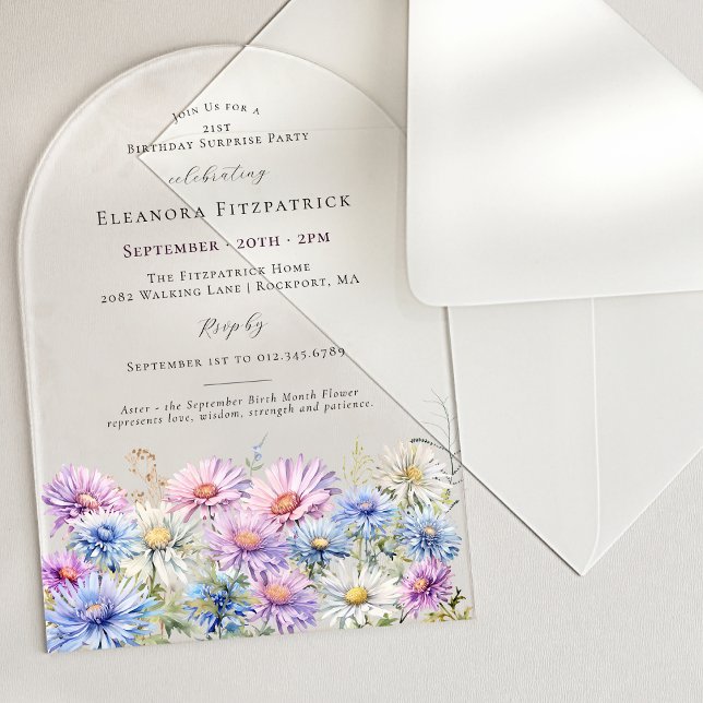SURPRISE PARTY ARCH 21 September Birth Flower Acrylic Invitations (Creator Uploaded)