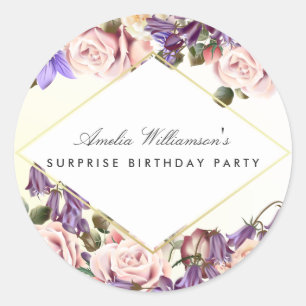 Surprise Party   Beautiful Bluebells and Roses Classic Round Sticker