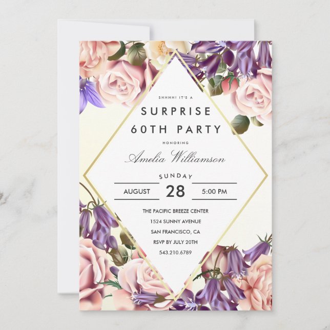 Surprise Party | Beautiful Bluebells and Roses Invitation (Front)