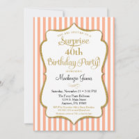 Surprise Party Birthday Invitation Peach Elegant