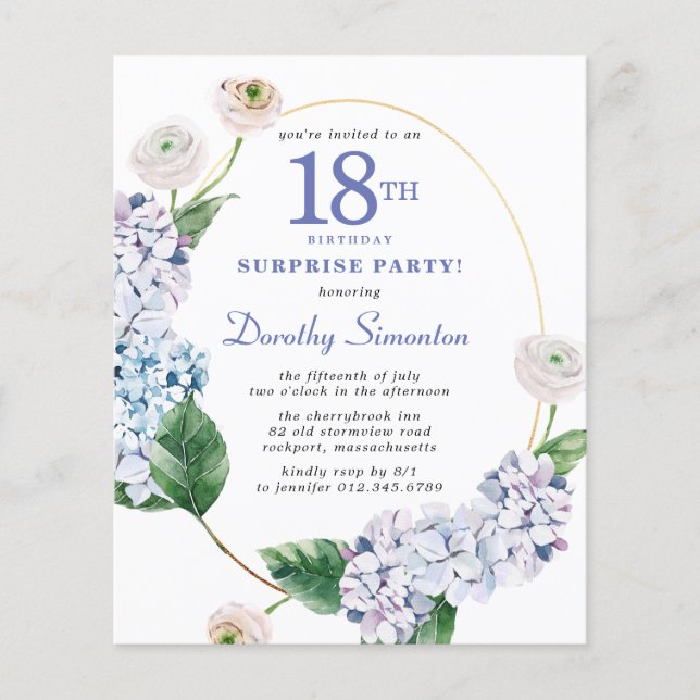 Surprise Party Budget 18th Birthday Invitation (Front)
