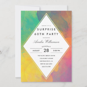 Surprise Party   Colourful Abstract Boho Watercolo Invitation