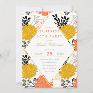 Surprise Party | Colourful Retro Chrysanthemums Invitation