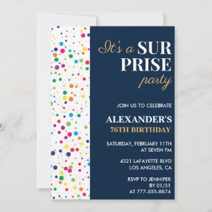 Surprise party Confetti Navy blue 76th birthday Invitation