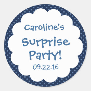 Surprise Party Cute Polka Dot Custom Name Favour Classic Round Sticker