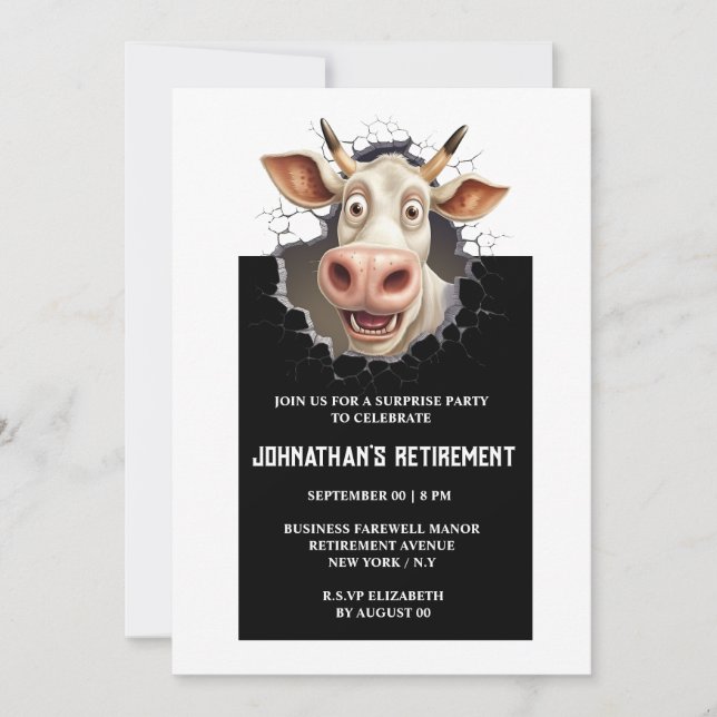 Surprise party | Funny cow retirement business  Invitation (Front)