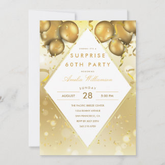 Surprise Party | Glam Gold Balloons & Confetti Invitation