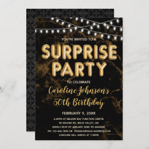 Surprise Party Gold Balloon Birthday Invitations