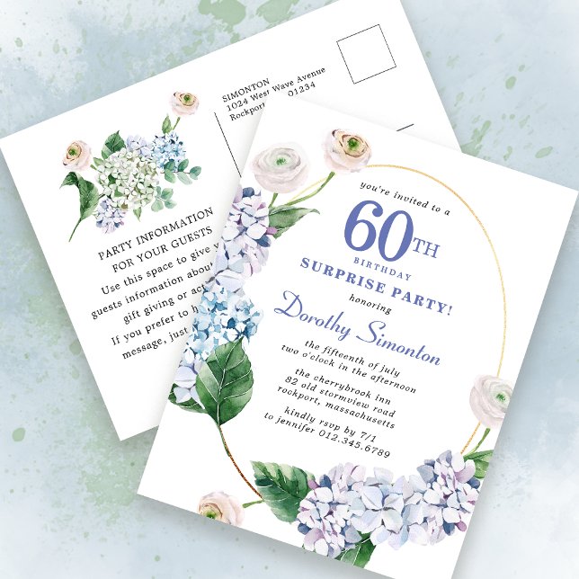 Surprise Party Hydrangea Rose 60th Birthday Postcard (Creator Uploaded)