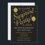 Surprise Party Invitation Gold Balloon Birthday<br><div class="desc">This fun surprise party invitation features black background with faux gold glitter balloons and stars. It has elegant and whimsical flair with a stylish edge. You guest of honour love the surprise birthday party invitation you picked out to celebrate their fabulous birthday. Great for 21st 30th 35th 40th 45th 50th...</div>