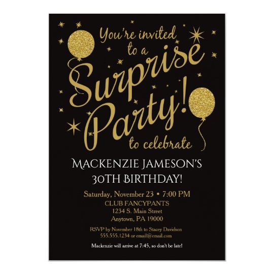 surprise party invitation gold balloon birthday zazzle co uk surprise party invitations online