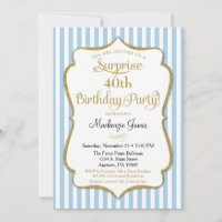 Surprise Party Invitation Light Blue Gold Elegant