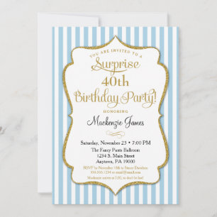 Surprise Party Invitation Light Blue Gold Elegant