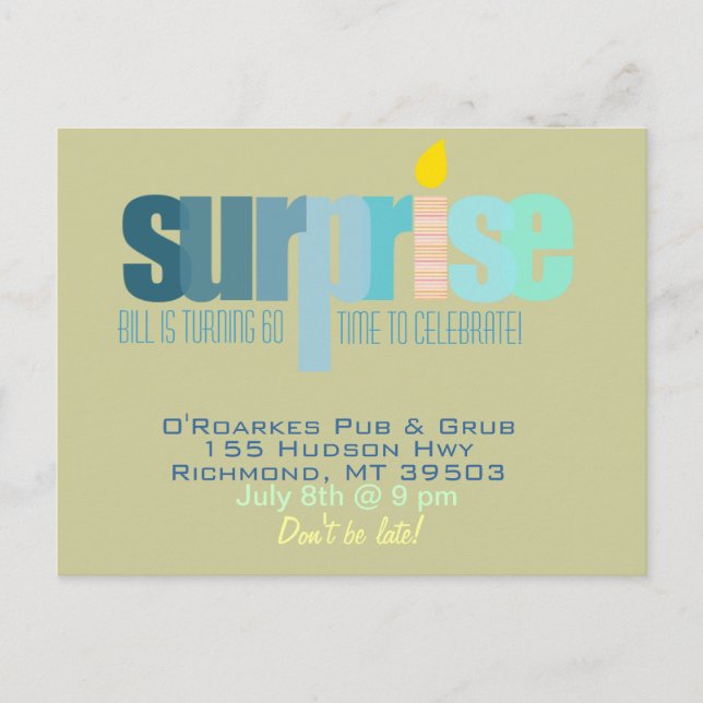 Surprise Party - Let's Celebrate!  Blue Hues Invitation Postcard (Front)