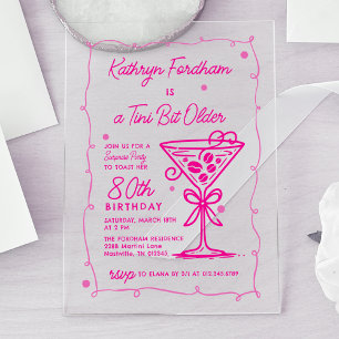 SURPRISE PARTY Pink Doodle Martini 80th Birthday Acrylic Invitations