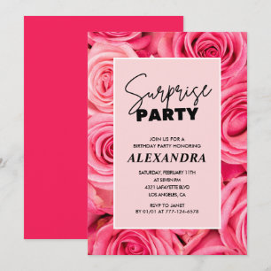 Surprise party Pink Floral 43rd birthday Invitation